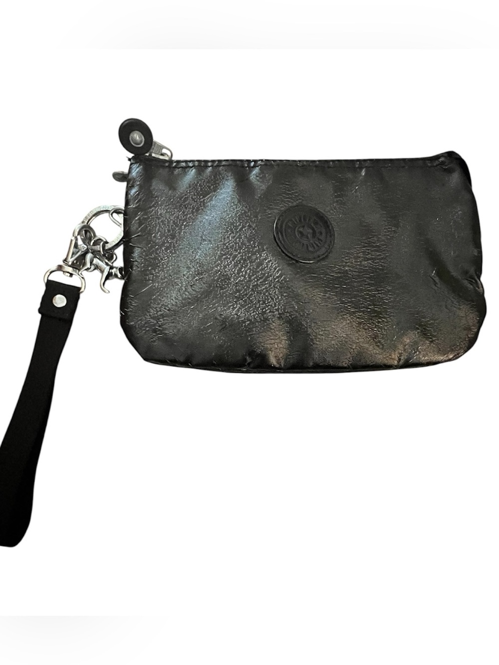 Kipling Creativity Series Black Crinkle Polka Dot Lined Wristlet